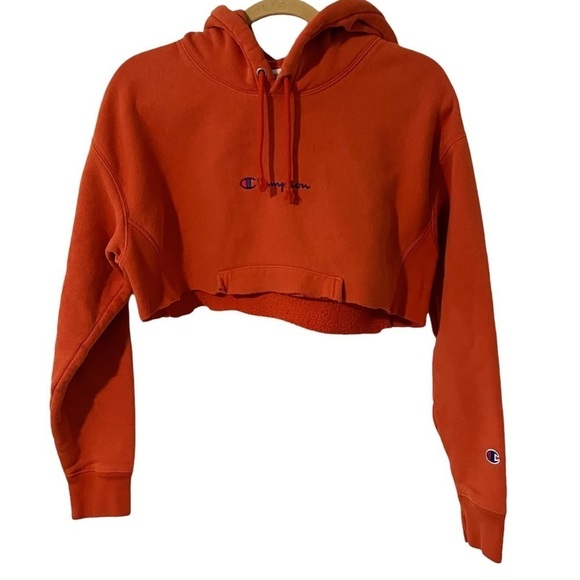Champion Tops - Vintage Champion Orange Super Cropped Reverse Weave Hoodie